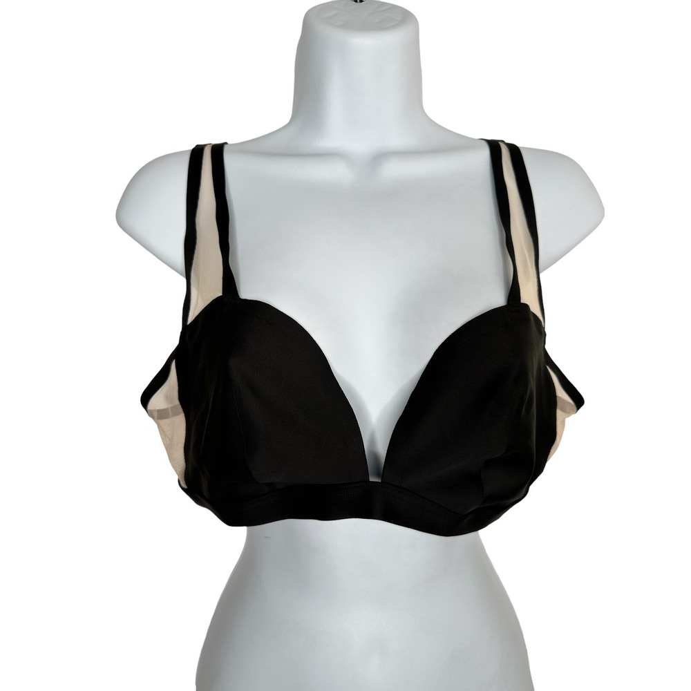 NEW Victoria's Secret Bralette XL Black Beige Mesh Wireless Lightly Lined Plunge